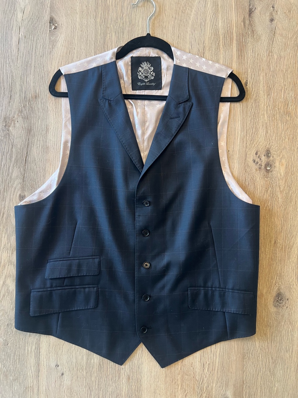 English Laundry Men’s Wool Plaid Suit Vest Waistcoat Navy 46R